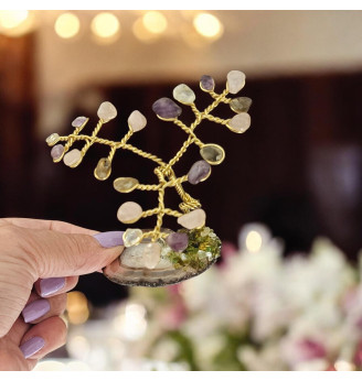 Arbre de Vie mini en Agate, Améthyste et Quartz Rose – Fait Main