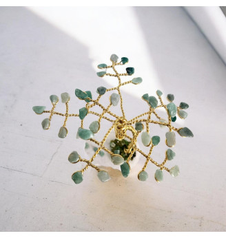 Arbre de Vie  Aventurine sur Galet Blanc – Branches Torsadées Dorées