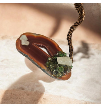 Arbre de Vie en Aigue-Marine naturelle et Agate – Création artisanale énergétique