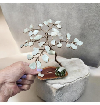 Arbre de Vie Aigue-Marine naturelle et Agate – Création artisanale énergétique