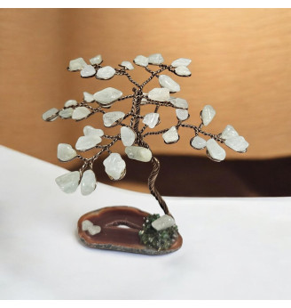 Arbre de Vie en Aigue-Marine naturelle et Agate – Création artisanale énergétique