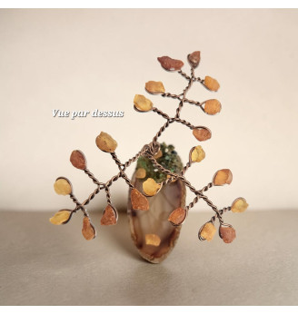 Arbre de vie mini en Ambre, La Chaleur du Soleil sur une Tranche d’Agate Naturelle