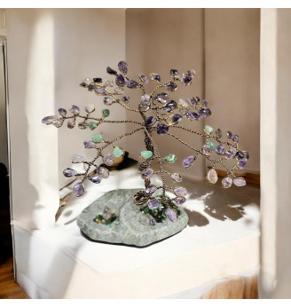 Arbre de vie Améthyste et Aventurine sur galet naturel