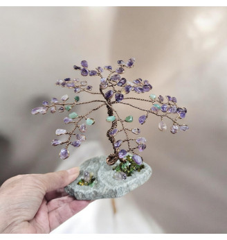 Arbre de vie Améthyste et Aventurine sur galet naturel