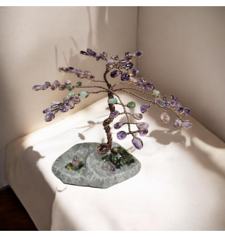 Arbre de vie Améthyste et Aventurine sur galet naturel