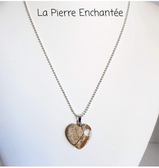 Pendentif en Jaspe paysage, forme cœur.
