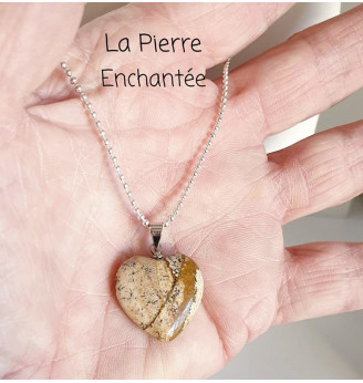 Pendentif en Jaspe paysage, forme cœur.