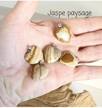 Pendentif en Jaspe paysage, forme cœur.
