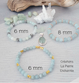 Bracelet en Aigue-Marine – Perles 6 mm – Finitions argentées – Taille 17 à 19 cm