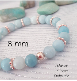 Bracelet en Amazonite naturelle 8 mm – Finitions dorées raffinées