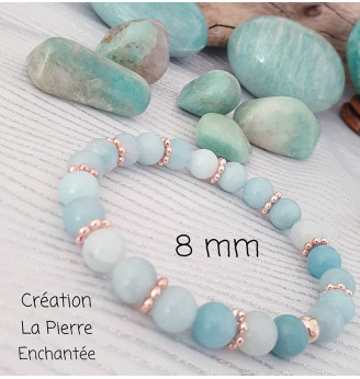 Bracelet en Amazonite naturelle 8 mm – Finitions dorées raffinées