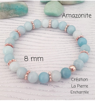 Bracelet en Amazonite naturelle 8 mm – Finitions dorées raffinées