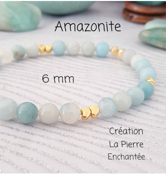Bracelet en Amazonite 6 mm – Finitions dorées, bijou apaisant