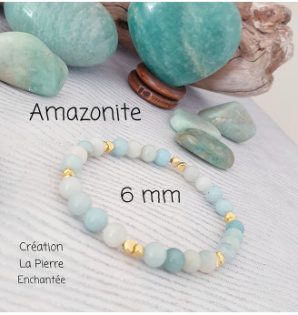 Bracelet en Amazonite 6 mm – Finitions dorées, bijou apaisant