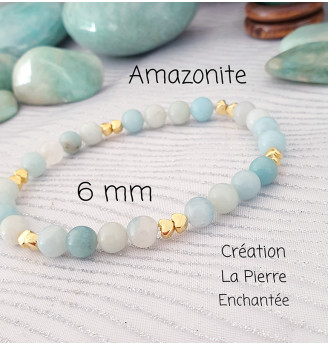 Bracelet en Amazonite 6 mm – Finitions dorées, bijou apaisant