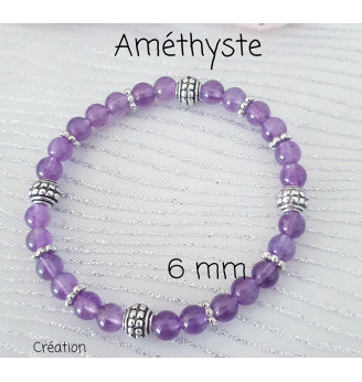 Bracelet en Améthyste 6 mm – Élégance et sérénité argentée