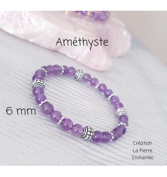 Bracelet en Améthyste 6 mm – Élégance et sérénité argentée
