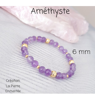 Bracelet en Améthyste 6 mm – Perles naturelles et touches dorées