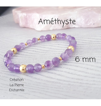 Bracelet en Améthyste 6 mm – Perles naturelles et touches dorées