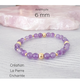 Bracelet en Améthyste 6 mm – Perles naturelles et touches dorées