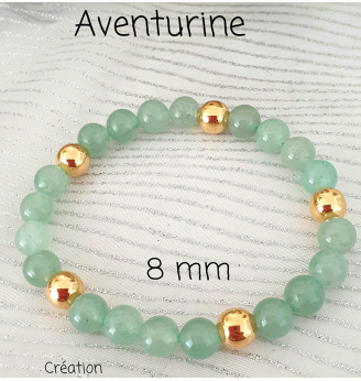 Bracelet en Aventurine 8 mm , touches dorées– Élégance, harmonie et protection .