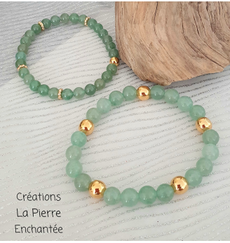 Bracelet en Aventurine 8 mm , touches dorées– Élégance, harmonie et protection .