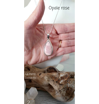 Pendentif en Opale rose , serti Argent massif 925.