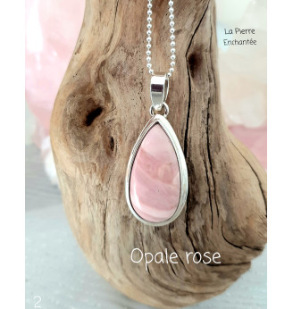 Pendentif en Opale rose , serti Argent massif 925.