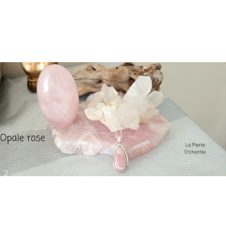 Pendentif en Opale rose , serti Argent massif 925.