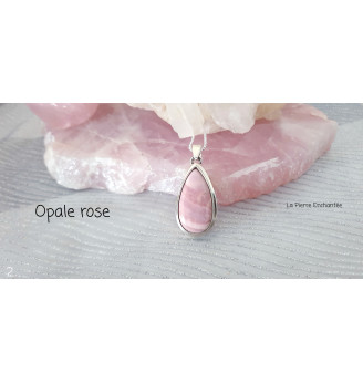 Pendentif en Opale rose , serti Argent massif 925.