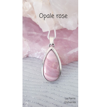 Pendentif en Opale rose , serti Argent massif 925.