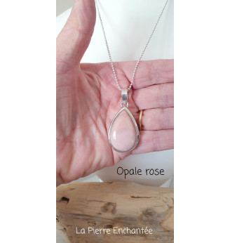 Pendentif en Opale rose , Argent massif 925.
