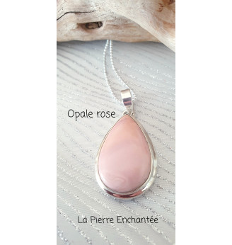 Pendentif en Opale rose , Argent massif 925.