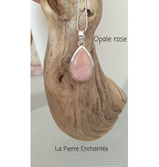 Pendentif en Opale rose , Argent massif 925.