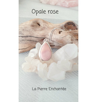 Pendentif en Opale rose , Argent massif 925.