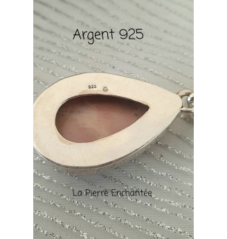 Pendentif en Opale rose , Argent massif 925.