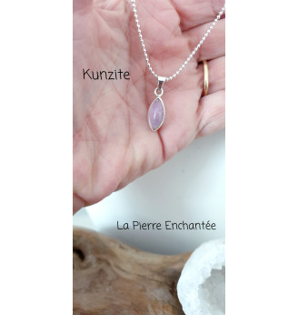 Pendentif en Kunzite forme navette en Argent 925 .