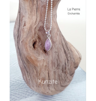 Pendentif en Kunzite forme navette en Argent 925 .