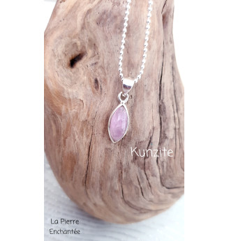 Pendentif en Kunzite forme navette en Argent 925 .