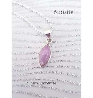 Pendentif en Kunzite forme navette en Argent 925 .