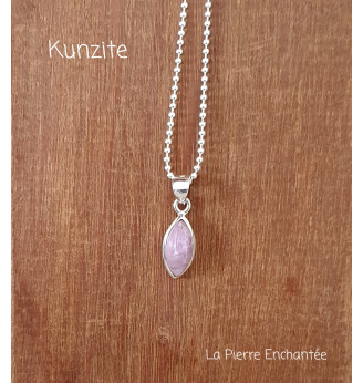 Pendentif en Kunzite forme navette en Argent 925 .