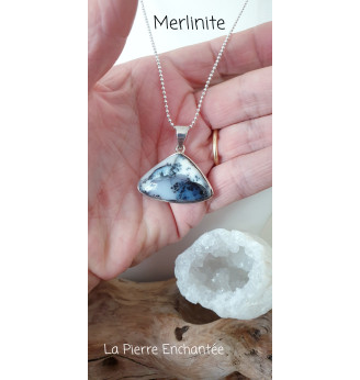 Pendentif en Merlinite , Opale Dendritique et Argent 925.