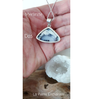 Pendentif en Merlinite , Opale Dendritique et Argent 925.