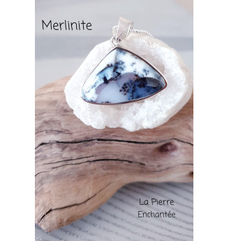 Pendentif en Merlinite , Opale Dendritique et Argent 925.
