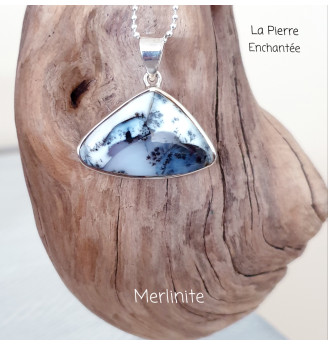 Pendentif en Merlinite , Opale Dendritique et Argent 925.