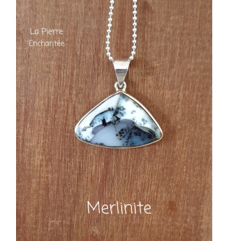 Pendentif en Merlinite , Opale Dendritique et Argent 925.