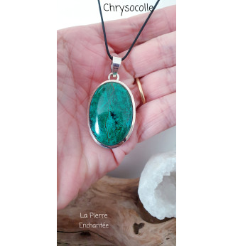 Pendentif Chrysocolle naturelle ovale, Argent 925 .