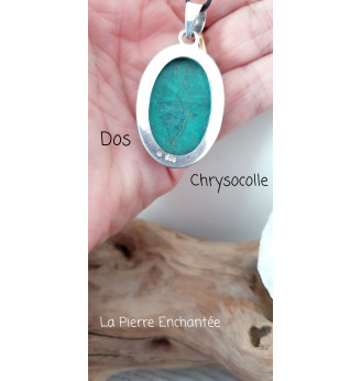 Pendentif Chrysocolle naturelle ovale, Argent 925 .