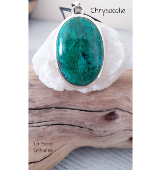 Pendentif Chrysocolle naturelle ovale, Argent 925 .