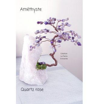 Arbre  Améthyste sur Quartz rose brut.